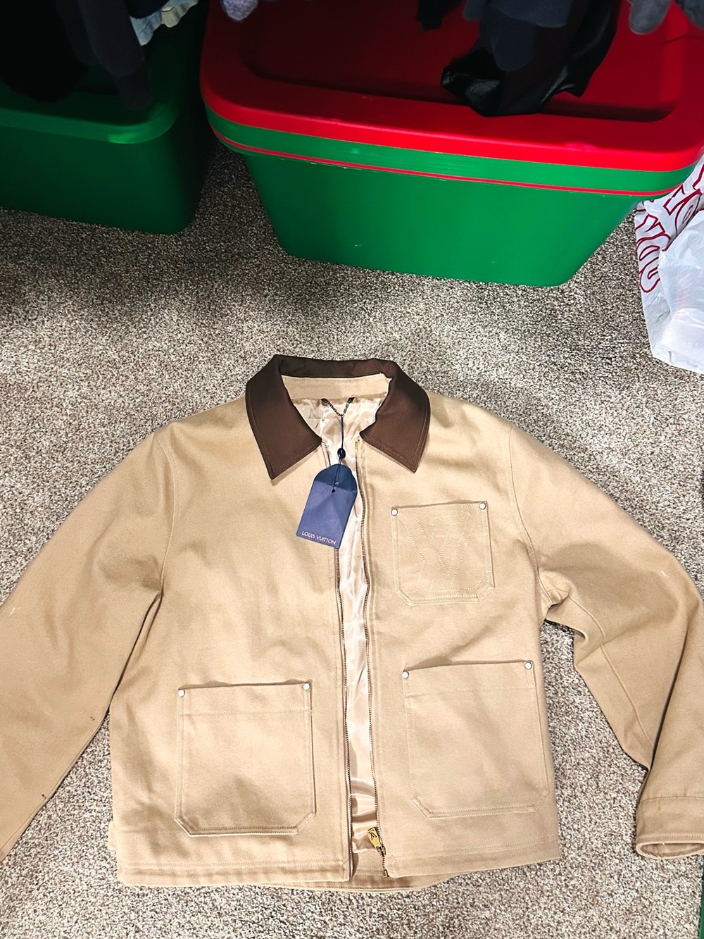Men's Tan Workwear Jacket with Contrast Collar